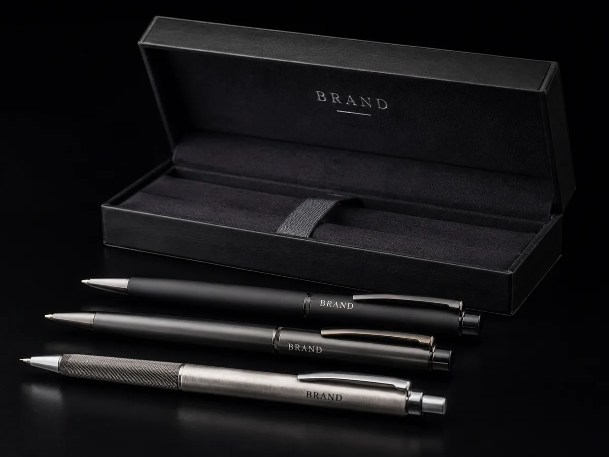 Set di penne metalliche in confezione regalo nera
